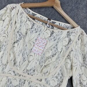 Free People Dress Womens Small Cream Lace Bell Sleeve Sheer Boho Tunic OB725148